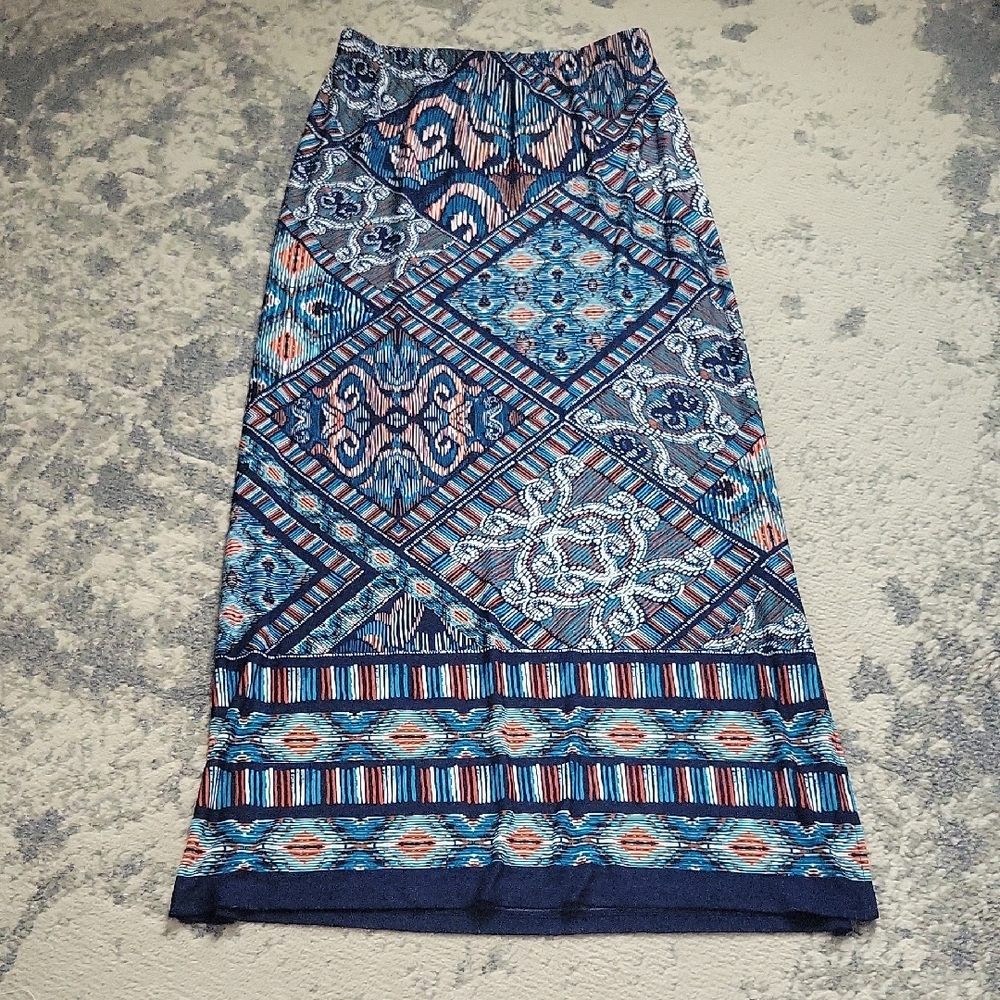 Cato Blue and Pink Geometric Pencil Skirt